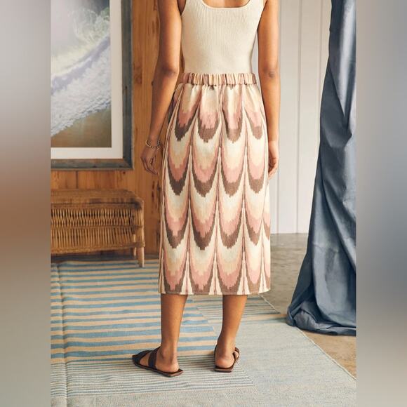 New Faherty Whitley Midi Skirt Cotton in Desert Ikat Button Down XXS - Picture 5 of 8